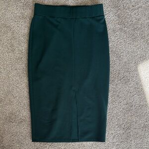Charlotte Russe Dark Green Ribbed Pencil Skirt with Front Slit
